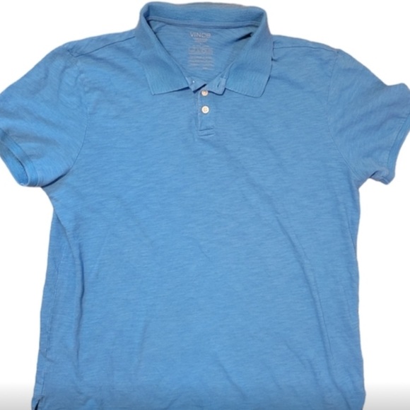 Vince Men's Polo Classic Slub Cotton Turquoise Blue Size Large Made in Peru - Picture 2 of 4